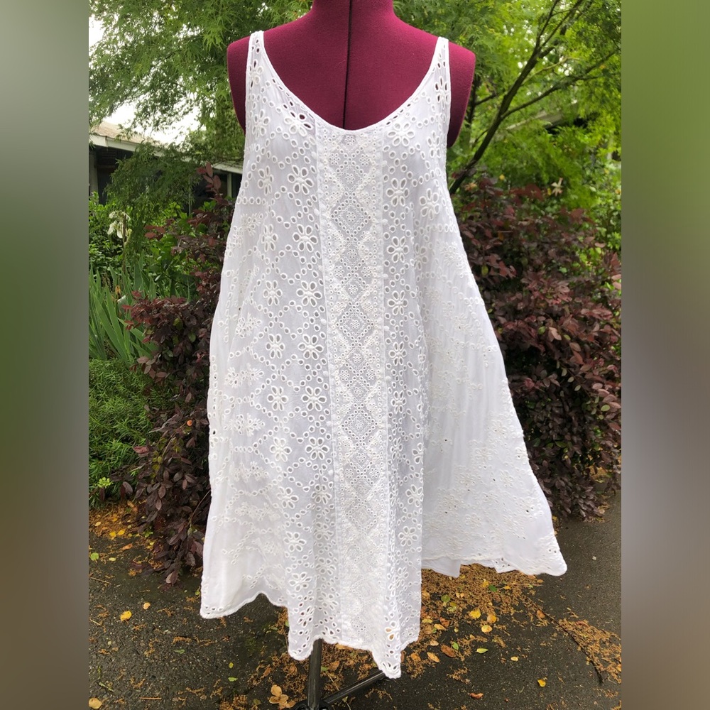 Johnny Was white eyelet dress with separate slip